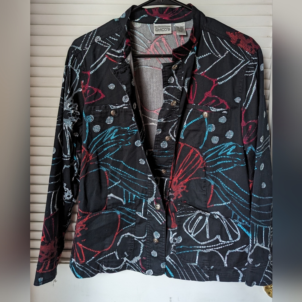 CHICO'S Women's Abstract Floral Print Blazer size  1 (M or 8)